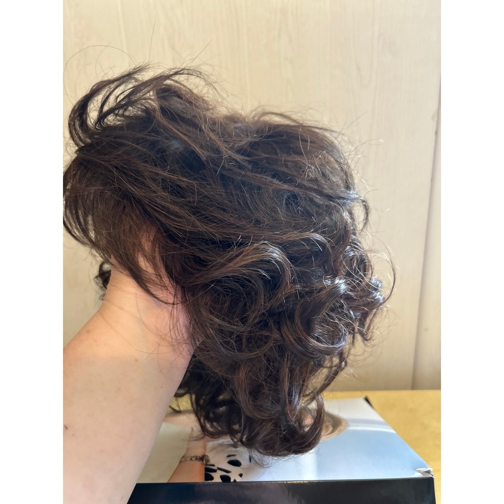 Toni Brattin dark brown short curly wavy wig head piece new